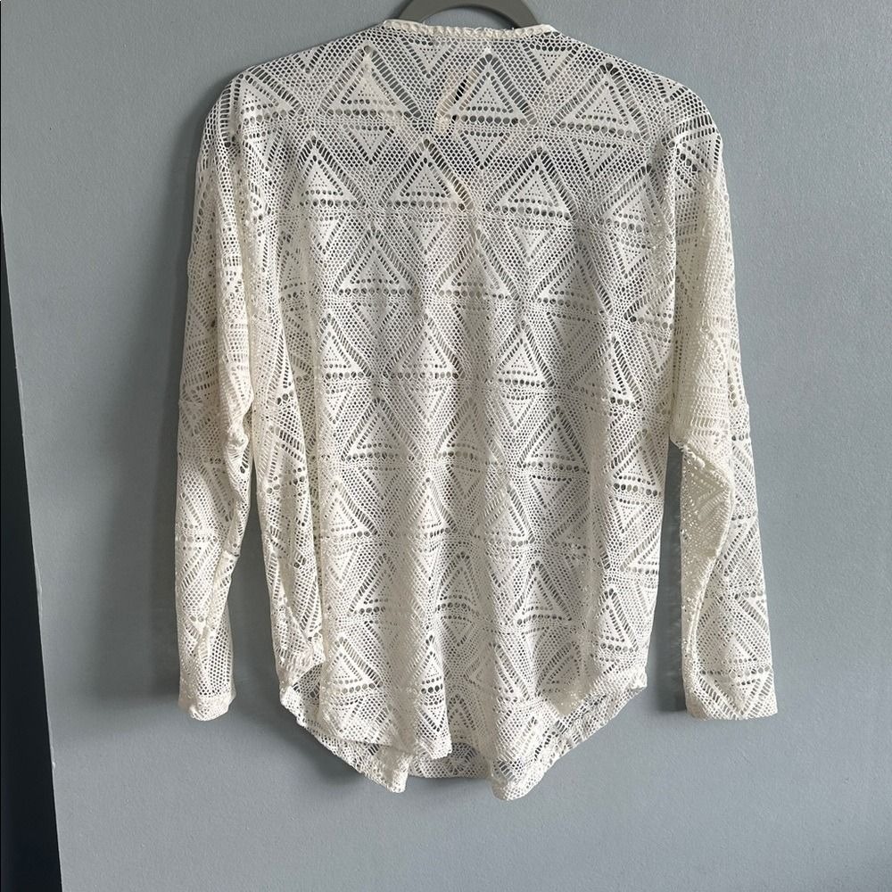Twenty Eight 77 Womens Lace Blouse Ivory Geometric Zip Front Small - Picture 4 of 4